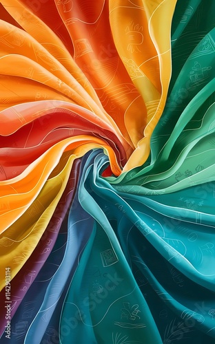 Colorful waiving textile background flowing fabric digital illustration