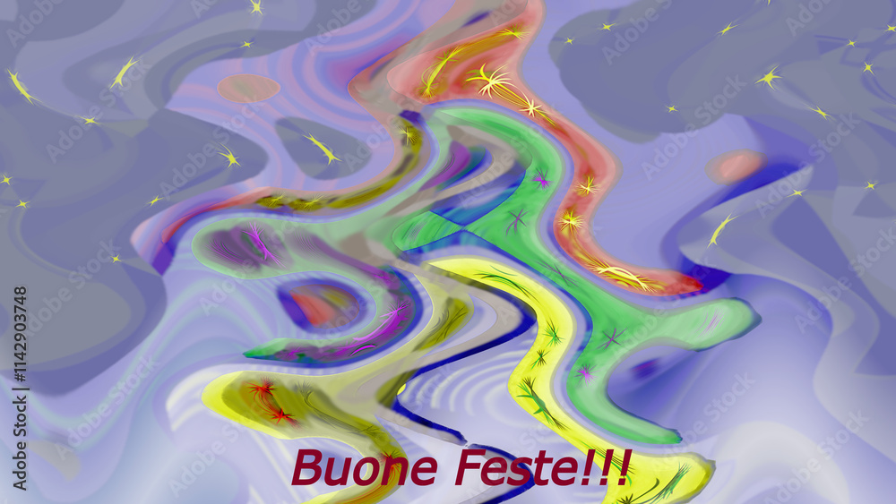 Sfondo astratto con forme e colori con scritta buone feste