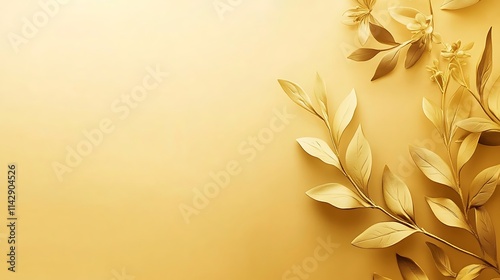 Wallpaper Mural Golden Leaves and Flowers on Gold Background Torontodigital.ca