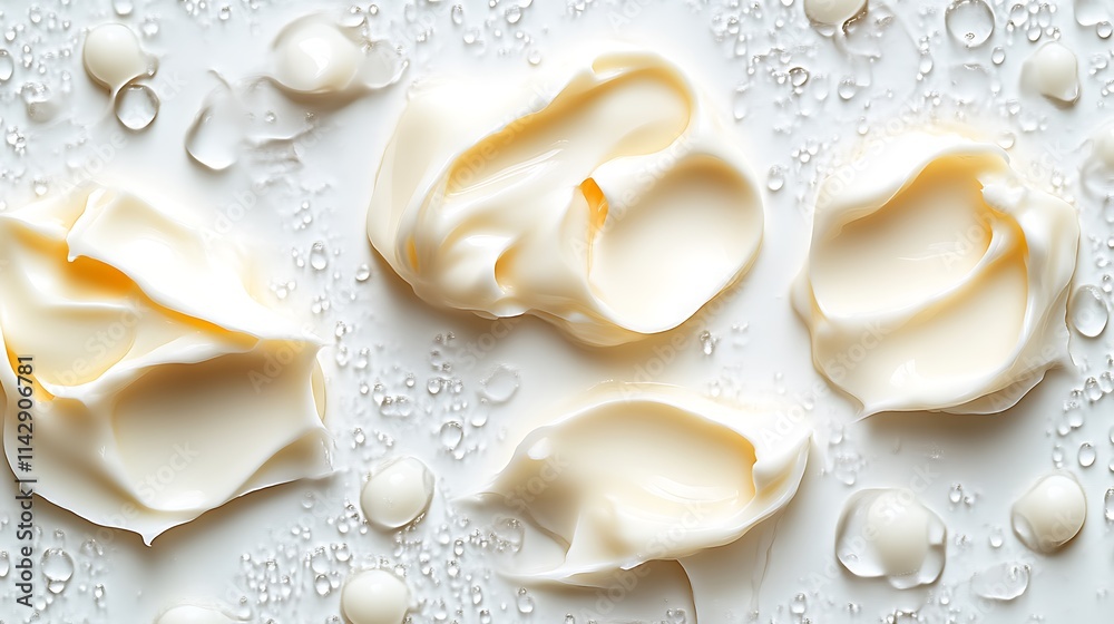 Creamy cosmetic texture with water droplets Creamy cosmetic texture with water droplets
