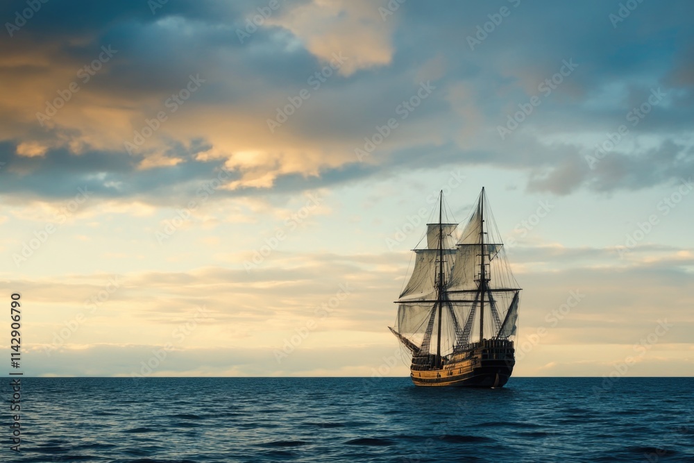 A large sailboat gliding on the surface of the sea, perfect for travel or advertising use A large sailboat gliding on the surface of the sea, perfect for travel or advertising use