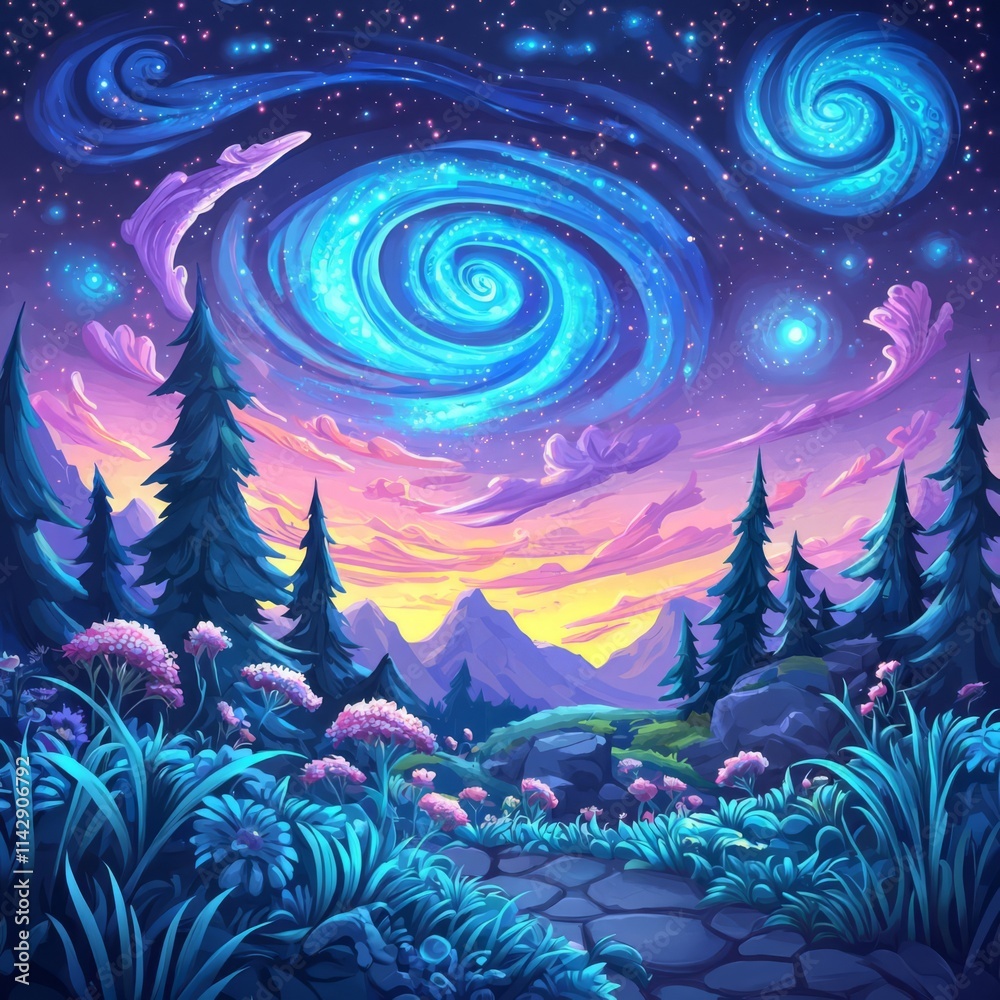 Fototapeta premium A breathtaking cosmic landscape featuring swirling galaxies.