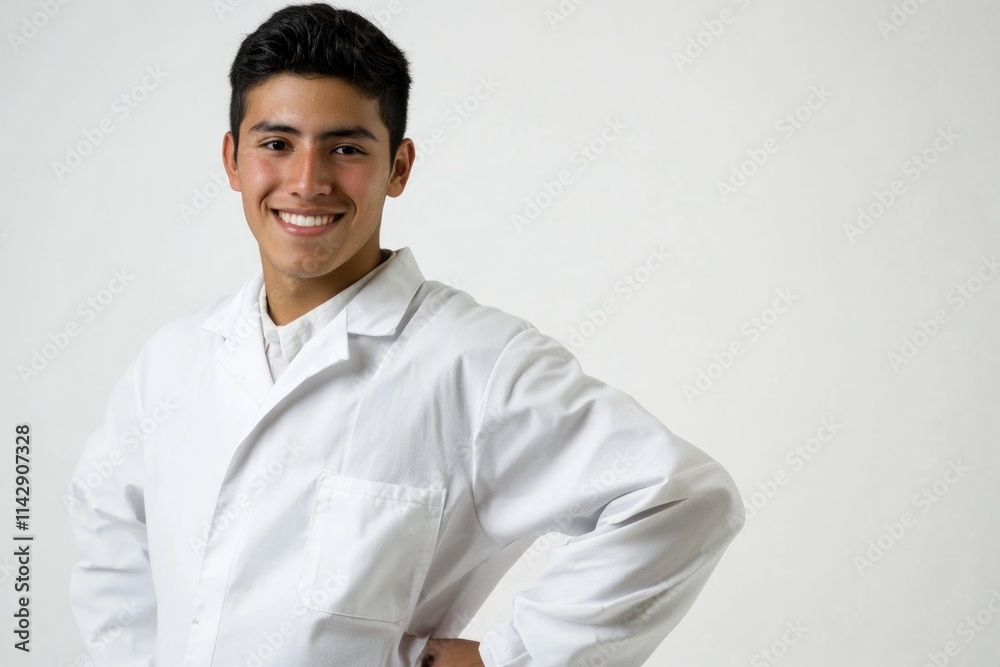 A professional scientist posing for a photo, wearing a white lab coat and holding equipment A professional scientist posing for a photo, wearing a white lab coat and holding equipment