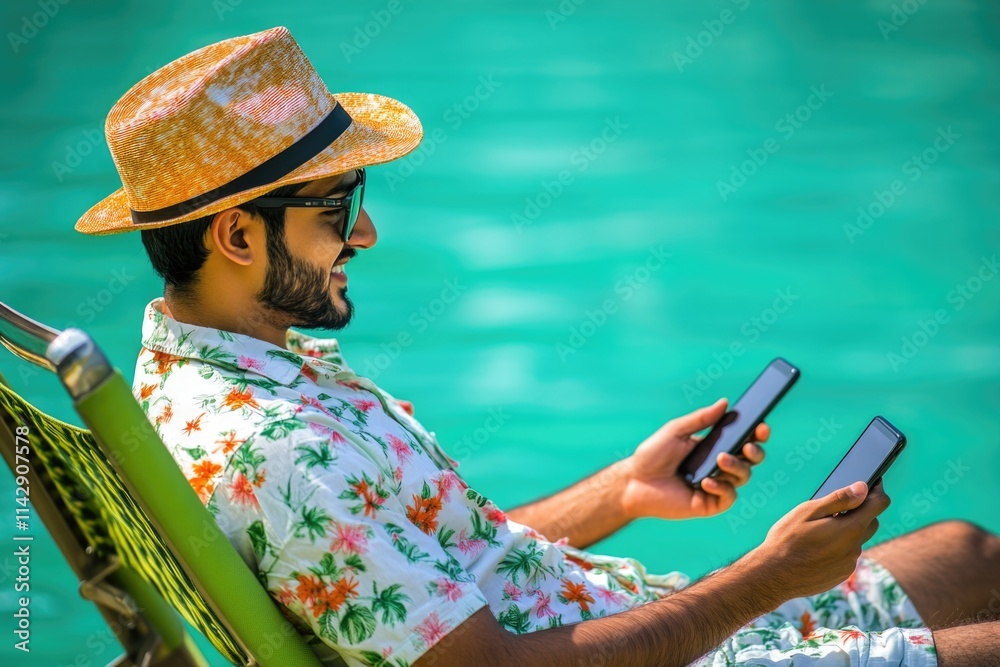 Fototapeta premium A person sitting in a chair using a cell phone