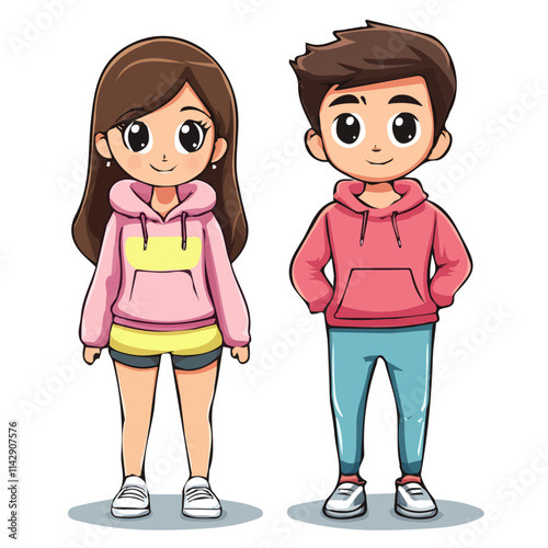 Active Couple in Sporty Style – Energetic Fashion Illustration
 photo