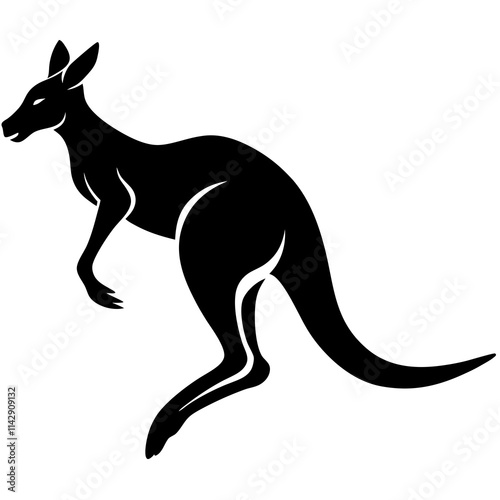 Kangaroo Silhouette in Motion - Black and White Vector Illustration