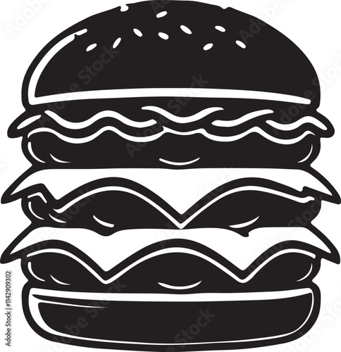 Hamburger silhouette vector art illustration. Black and white hamburger vector illustration.