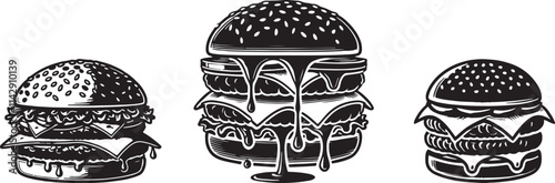 Hamburger silhouette vector art illustration. Black and white hamburger vector illustration.