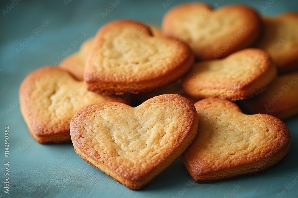 A pile of heart-shaped cookies on a table, great for romantic dinner or special occasion A pile of heart-shaped cookies on a table, great for romantic dinner or special occasion