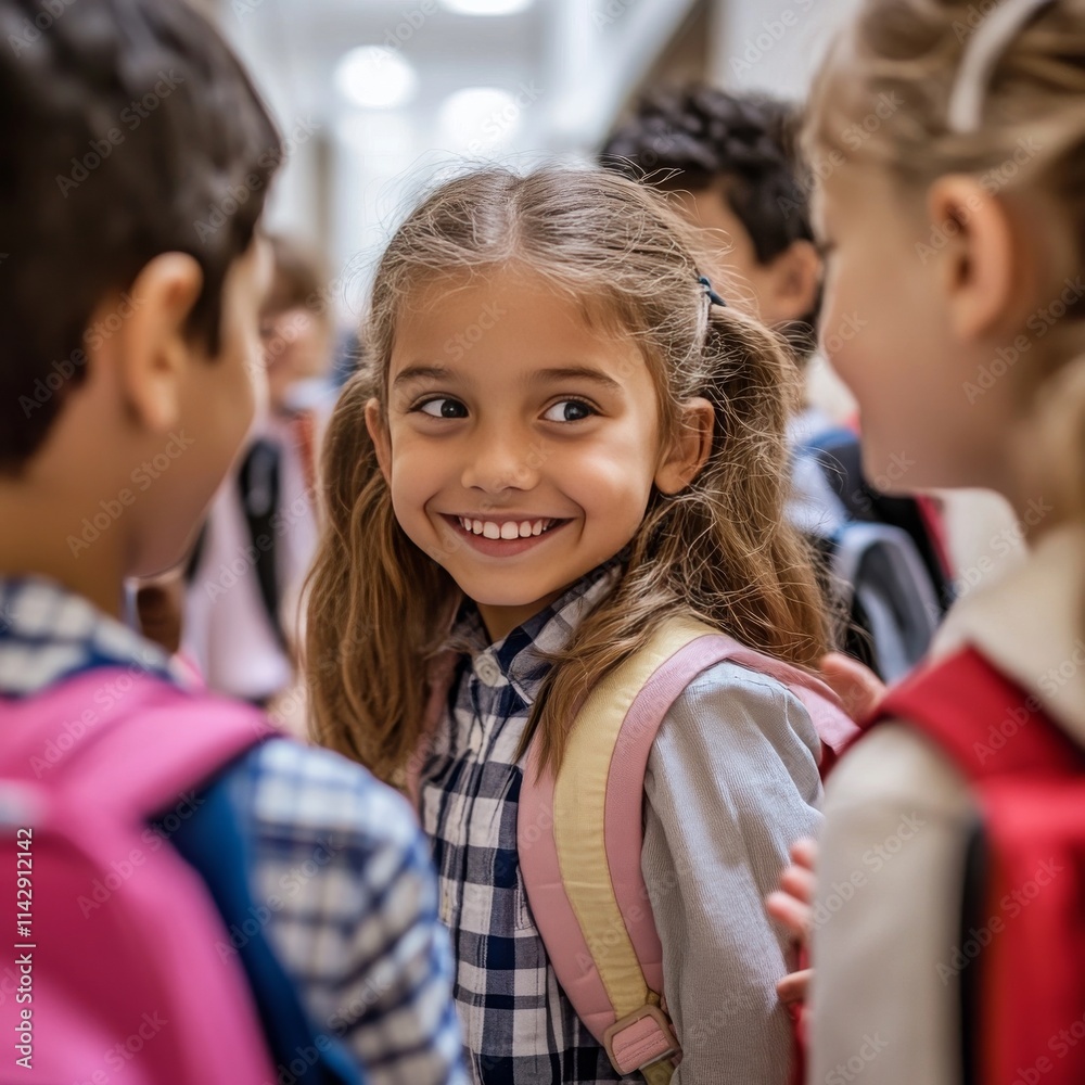 Obraz premium Kids chat inside school corridor