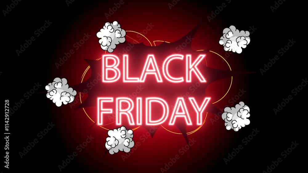 Black friday neon red logo design, modern symbol with lights to advertise profitable sales and promotions. 3d render animation. 3D Illustration.