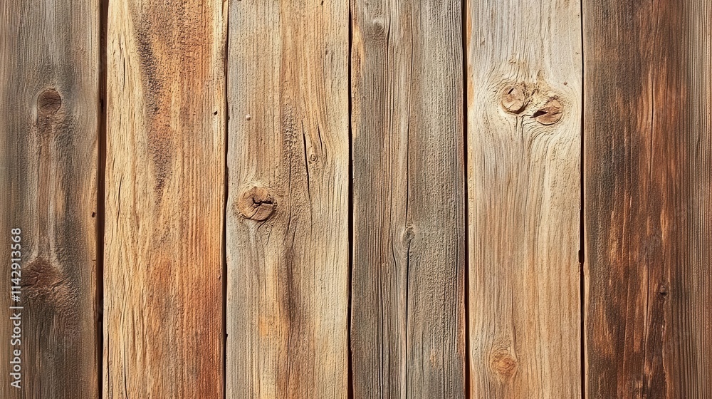 Naklejka premium reclaimed wood wall paneling, showcasing a textured surface with rich grains and knots, evoking a rustic and warm ambiance perfect for cozy interiors