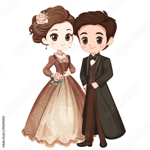 Cute Couple with Victorian Style Vector Illustration | Elegant and Historic Fashion Artwork for Logos & Digital Designs  
