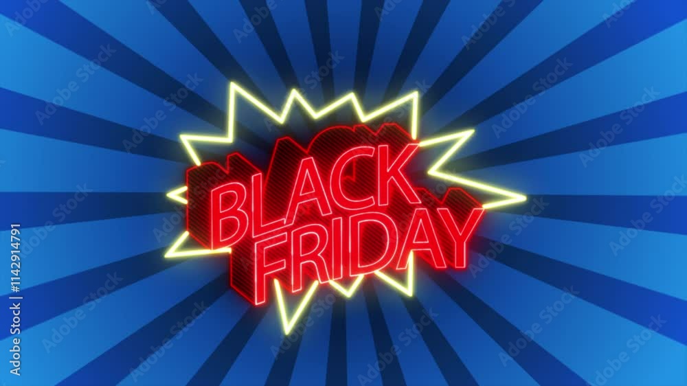 Black friday neon red logo design, modern symbol with lights to advertise profitable sales and promotions. 3d render animation. 3D Illustration.