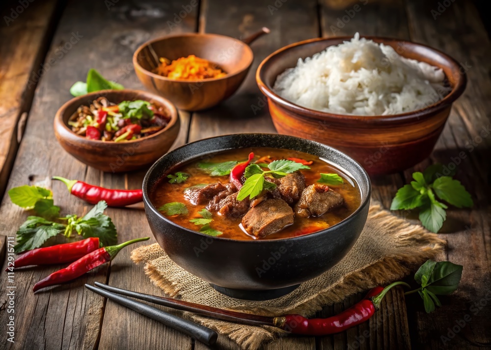 Spicy Pork Rib Tamarind Soup, Thai Herbs, Rice - Urban Exploration Food Photography Spicy Pork Rib Tamarind Soup, Thai Herbs, Rice - Urban Exploration Food Photography
