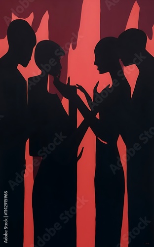 Modern background of red color with abstract figures in shadows