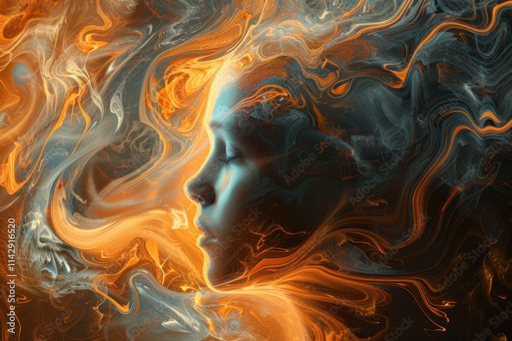 Beautiful Mind. Abstract Portrait of Human Intellect with Swirled Special Effects Beautiful Mind. Abstract Portrait of Human Intellect with Swirled Special Effects