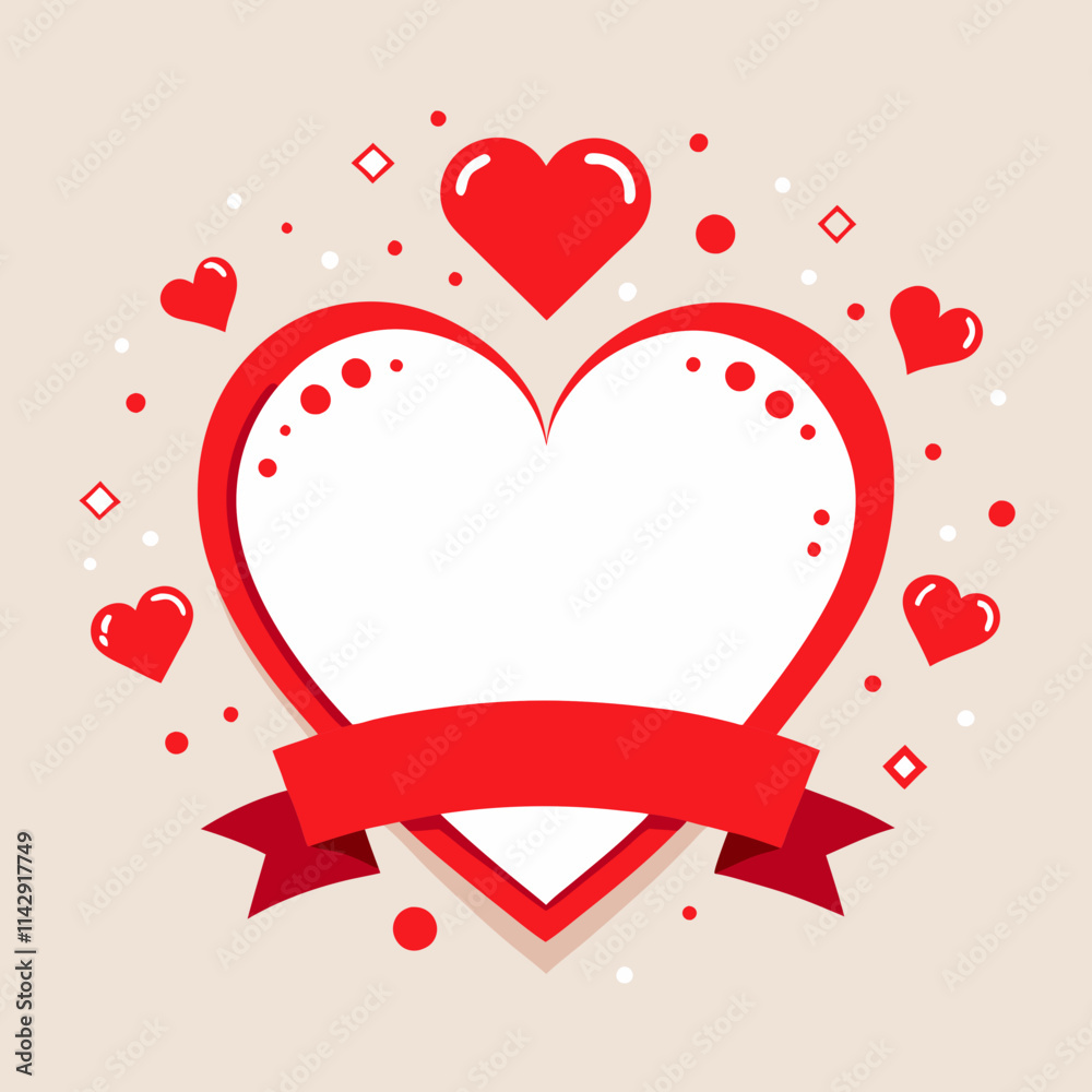 Romantic Heart Design with Red Ribbon and Love Theme for Greeting Cards Romantic Heart Design with Red Ribbon and Love Theme for Greeting Cards