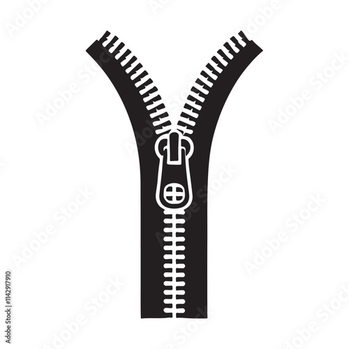 Vector Silhouette Illustration of an Open Zipper