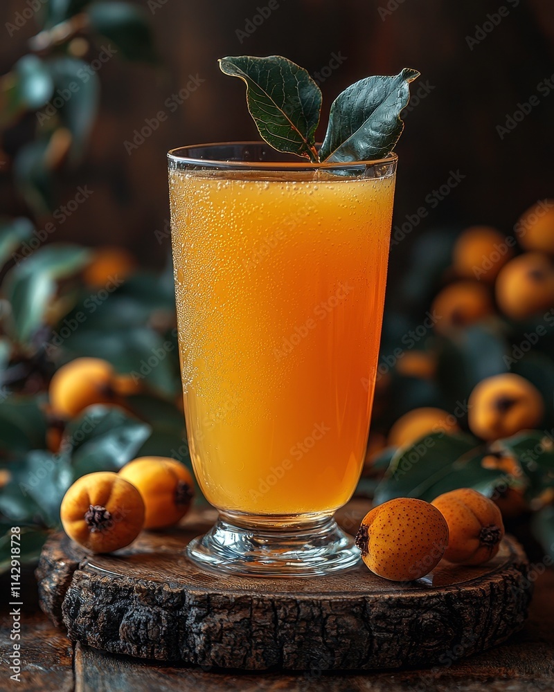 Fototapeta premium Refreshing Loquat Juice in a Glass with Natural Background