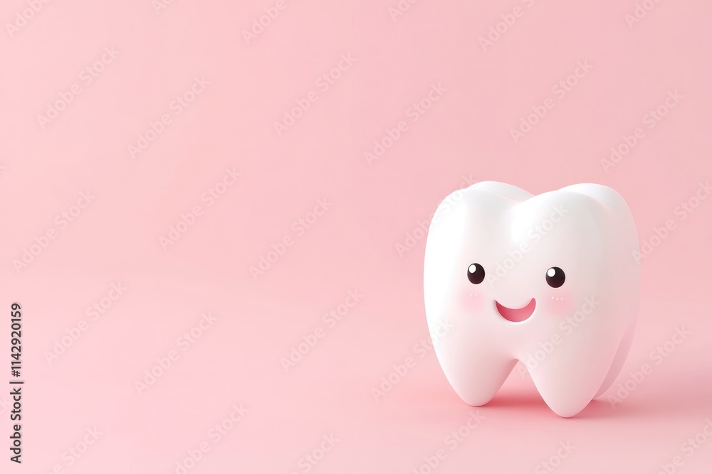 Cute and Cheery Cartoon Tooth Character on Soft Pink Background, Perfect for Children's Dental Health Campaigns, Educational Materials, and Fun Advertisements Cute and Cheery Cartoon Tooth Character on Soft Pink Background, Perfect for Children's Dental Health Campaigns, Educational Materials, and Fun Advertisements