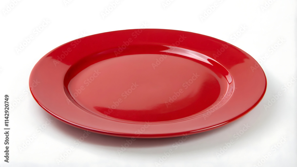 Red Round Plate on a White Background Red Round Plate on a White Background