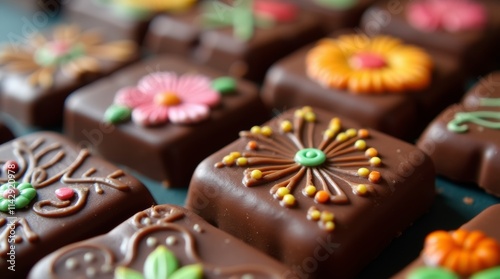 close-up of a beautifully crafted artisan chocolate piece