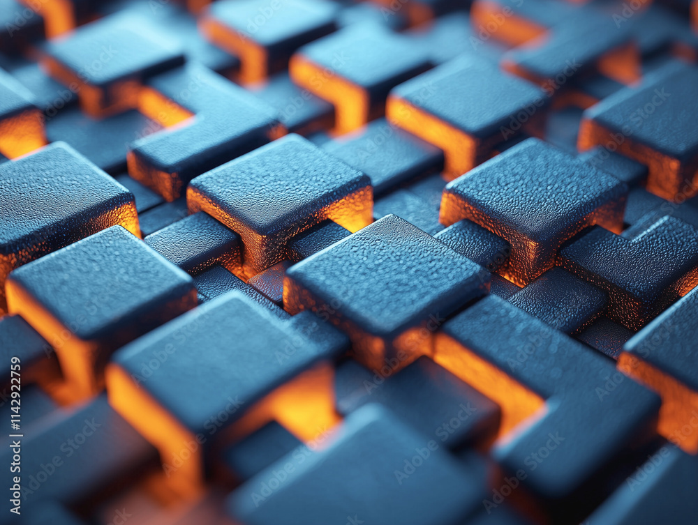 Obraz premium Vibrant abstract composition with blue and orange squares creating a dynamic visual effect and texture