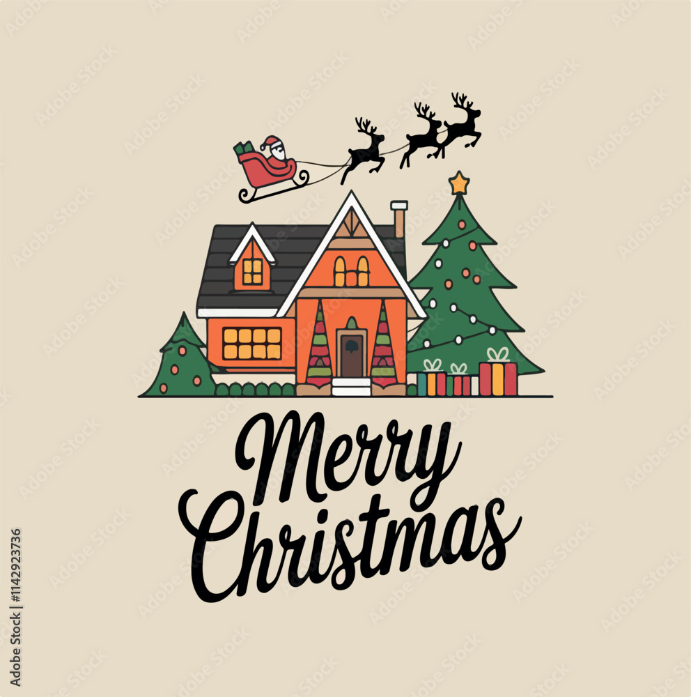 Fototapeta premium Merry Christmas, celebration, decorative, element, holiday, greeting, decoration, calligraphy, banner, festive, graphic, vector, season, merry, black, art, hand, lettering, christmas, white, font,
