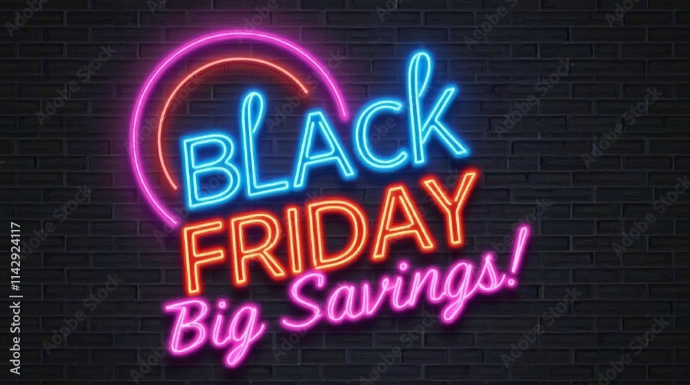 Obraz premium Black Friday Neon Sign: Tropical Nights, Big Savings!