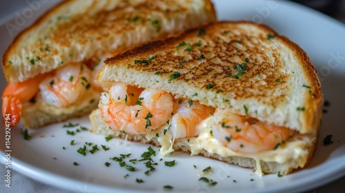 Delicious Shrimp Sandwich on Toasted Bread with Creamy Filling and Fresh Herbs Garnish Perfect for Gourmet Food Lovers and Culinary Enthusiasts