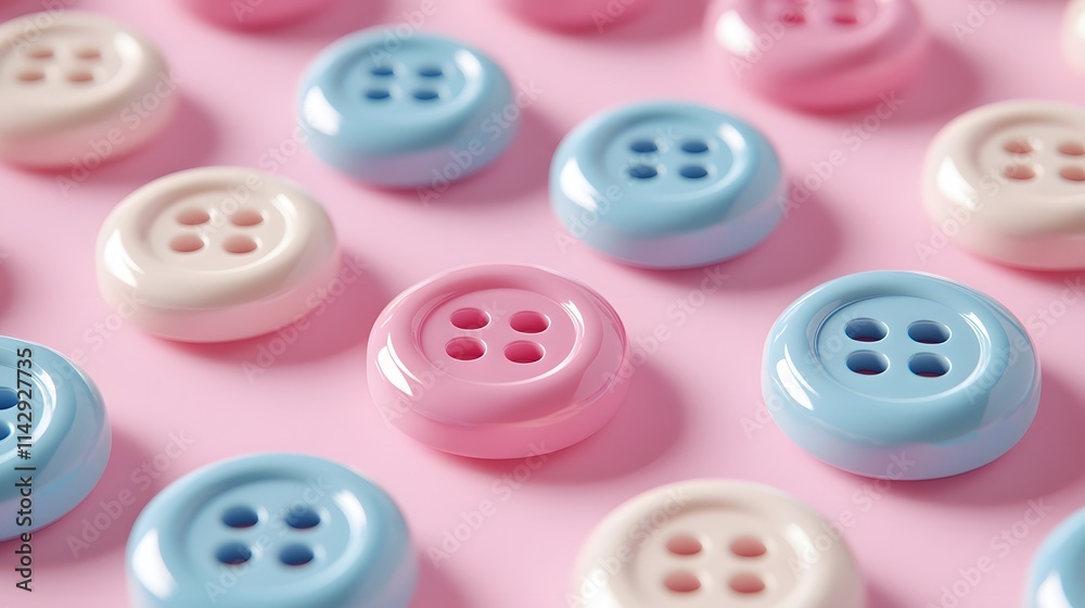Bright pastel button with glossy surface arranged uniformly on a soft pink background, creating a playful and modern look Bright pastel button with glossy surface arranged uniformly on a soft pink background, creating a playful and modern look