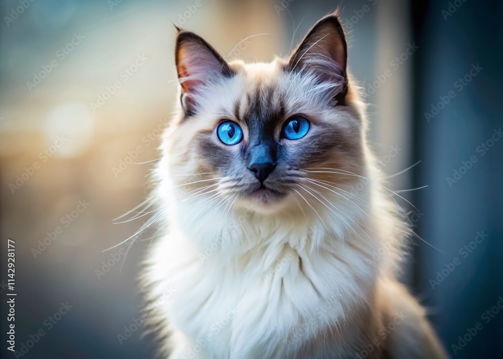 Stunning Balinese Blue Point Cat Photography: Majestic Pose, Copy Space, Left Composition Stunning Balinese Blue Point Cat Photography: Majestic Pose, Copy Space, Left Composition