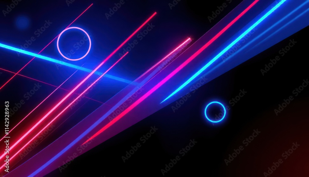 Abstract futuristic background with vibrant blue, red neon lines, circles. Dynamic lines overlap, create sense of motion, energy. Perfect for tech gaming. Modern design concept. Stripes, circles add Abstract futuristic background with vibrant blue, red neon lines, circles. Dynamic lines overlap, create sense of motion, energy. Perfect for tech gaming. Modern design concept. Stripes, circles add