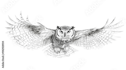 Owl drawing animal isolated on white background photo