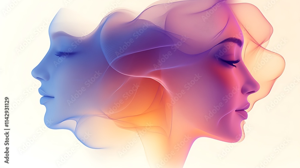 Two Abstract Faces Merge In Colorful Swirling Smoke Two Abstract Faces Merge In Colorful Swirling Smoke