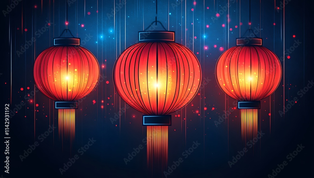 Fototapeta premium Radiant Group of Red Lanterns Illuminating the Night
