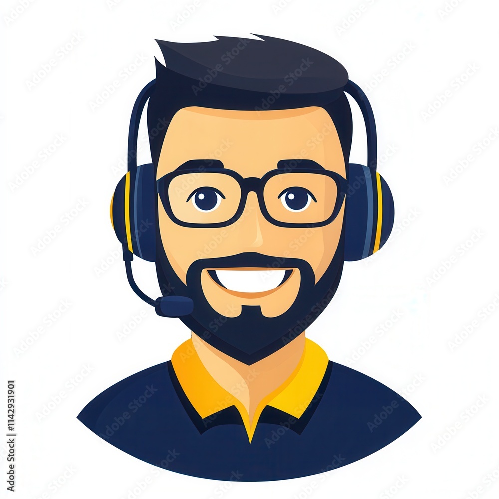 Friendly male customer service representative with headset smiling and ready to assist clients in a professional manner Friendly male customer service representative with headset smiling and ready to assist clients in a professional manner