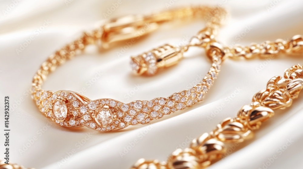 Fototapeta premium Elegant Jewelry Display on Soft Silk Background