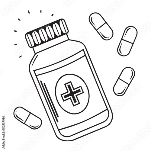 Vector pills bottle line icon, isolated capsule medicine bottle outline vector icon, vector medicine bottle
