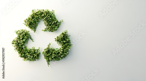 Lush Green Recycle Symbol Made of Leaves Environmental Concept on Clean White Background photo