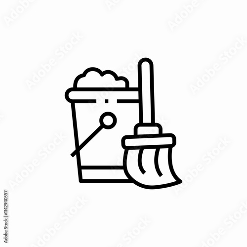 bucket foam broom icon sign vector