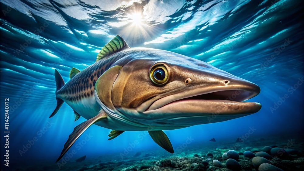 Fototapeta premium Stunning Portrait Photography of Remora Fish, Close Up, Underwater, Ocean, Wildlife, Nature, Fish Portrait, Aquatic Life, Marine Animal, Detailed, High Resolution