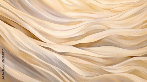 Soft flowing textures resembling desert sand dunes with warm beige, sun-kissed amber, and light golden tones, capturing gentle ripples and smooth, wind-sculpted patterns in a tranquil abstract style