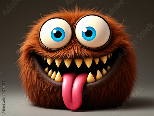 A funny furry brown monster with tongue out photo