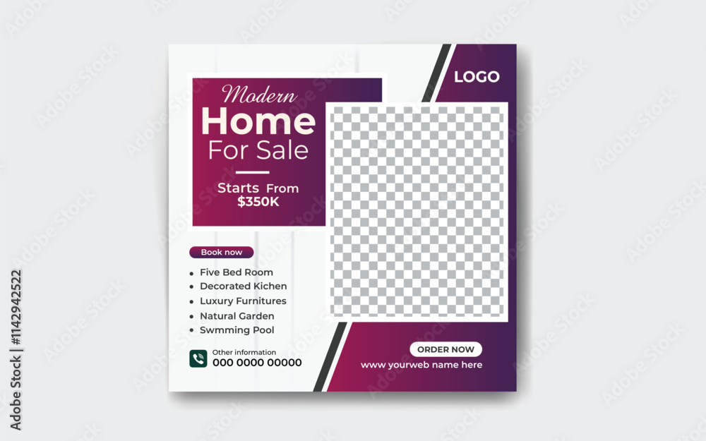 Fototapeta premium Real Estate House Sale Social Media Post design and square social media post house promotion banner