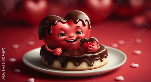 Heart Shape Eating A Heart, Cannibal, Happy Valentine Holiday Card, Love & Romance Art photo