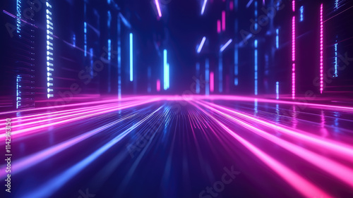 Abstract background with equalizer effect. Neon lights. Sound wave, AI generative photo