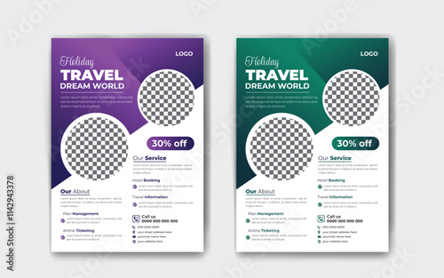 
Travel flyer brochure continent with holiday 
