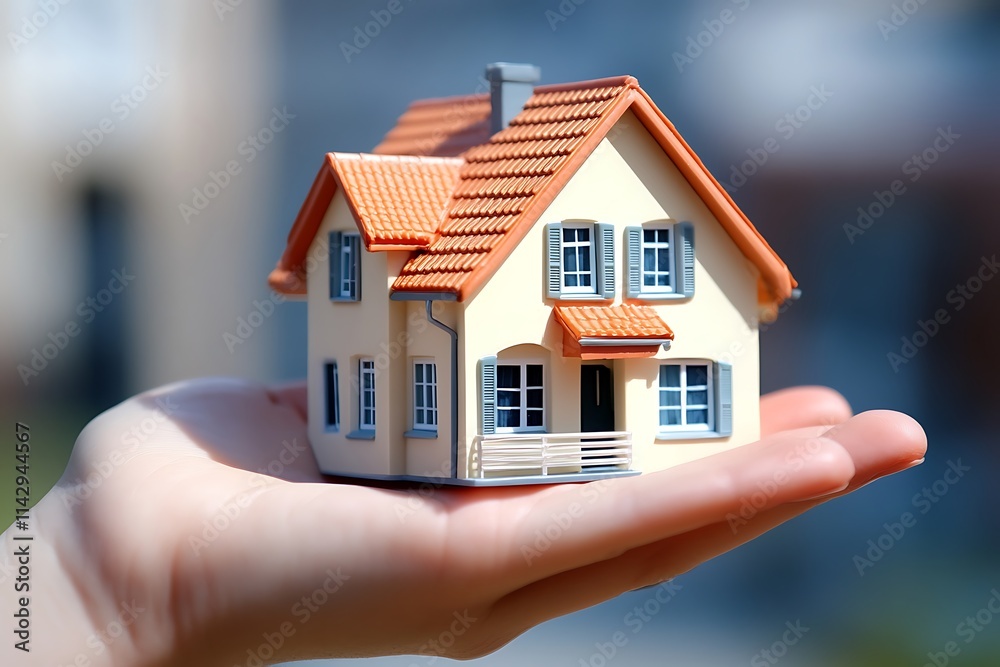 Dream Home in Your Hands: A Miniature House Representing Real Estate, New Beginnings, and the Excitement of Homeownership. Dream Home in Your Hands: A Miniature House Representing Real Estate, New Beginnings, and the Excitement of Homeownership.